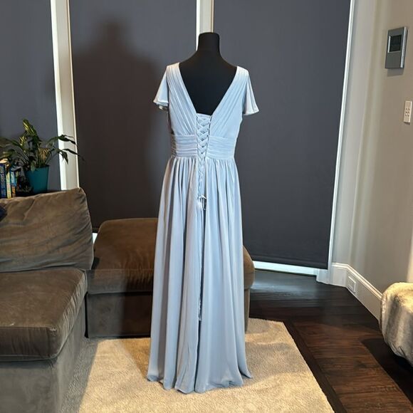 Women’s Blue/Gray Full Length Chiffon Formal Dress FlutterSleeves Size 16 - Picture 4 of 11